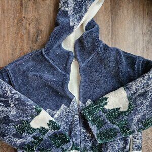 VTG Country Woods High Pyle Mountain Scene Zip Up Fleece Hoodie